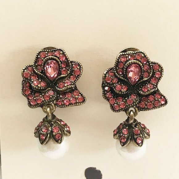Heidi Daus Jewelry - Heidi Daus Flower Pearl Hot Pink Crystal Dangle Earrings